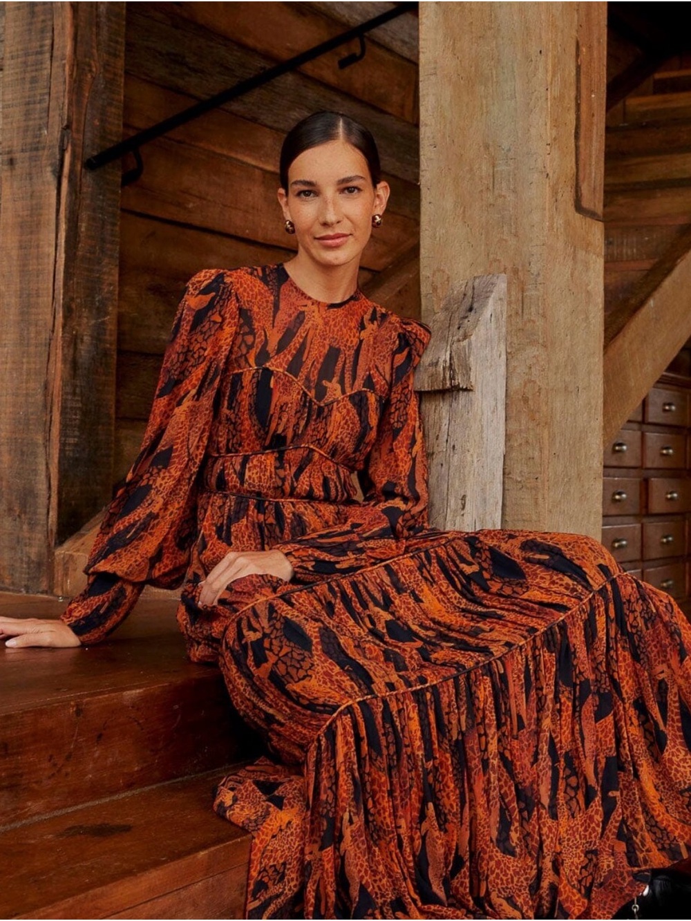Farm Rio Giraffe Puff Sleeve Maxi